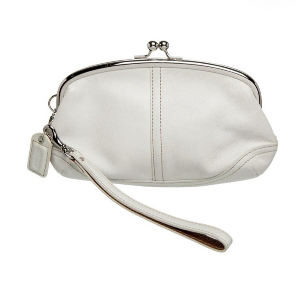 Vtg Coach Soho Kisslock Wristlet Clutch White Timeless Classic Minimalist